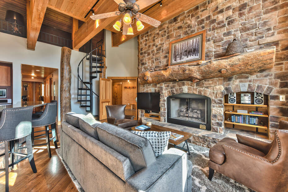 Living Room with Fireplace and TV in One of Our Park City Utah Condos for Rent.
