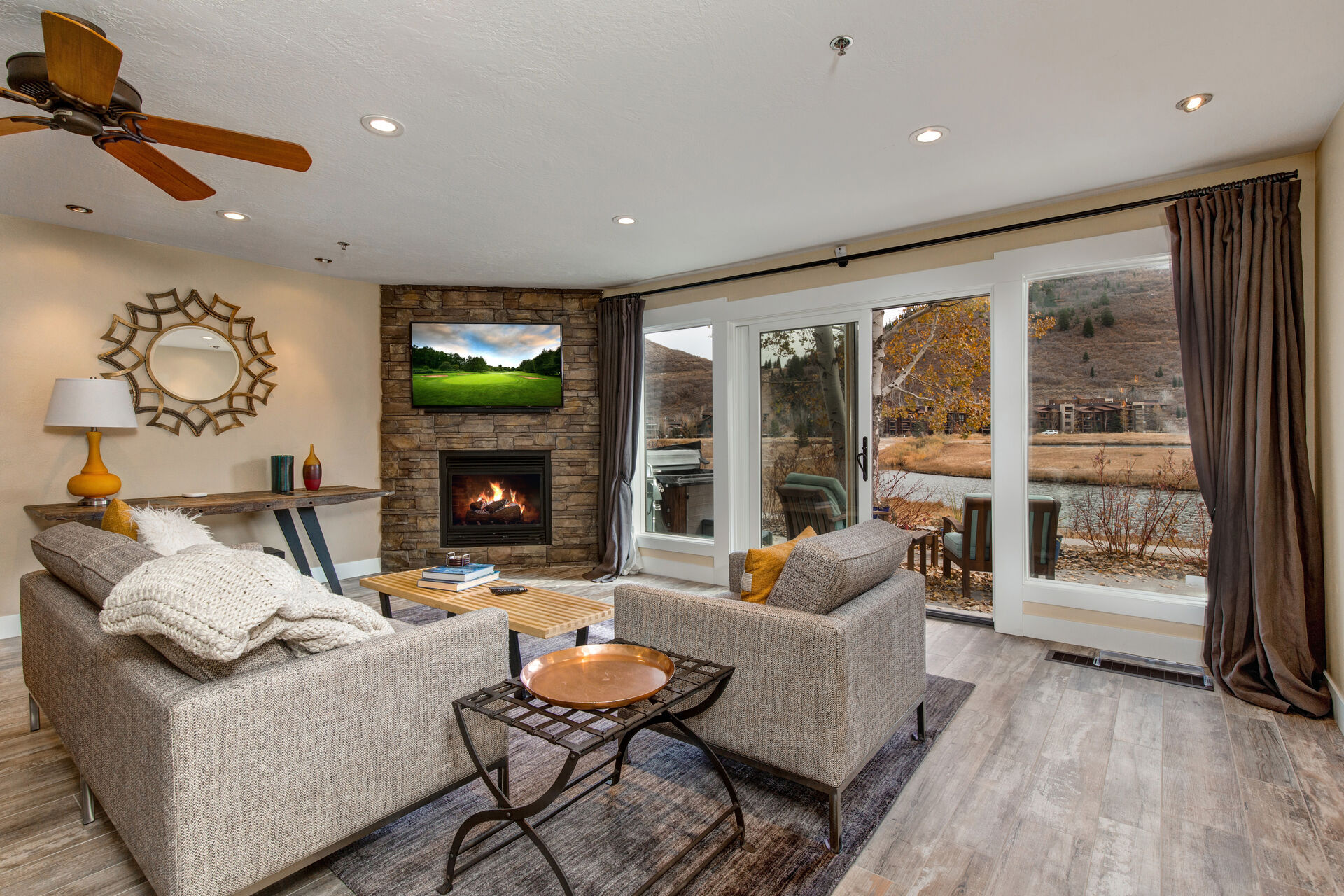 Living Room with Fireplace in Our Condos for Rent in Park City.