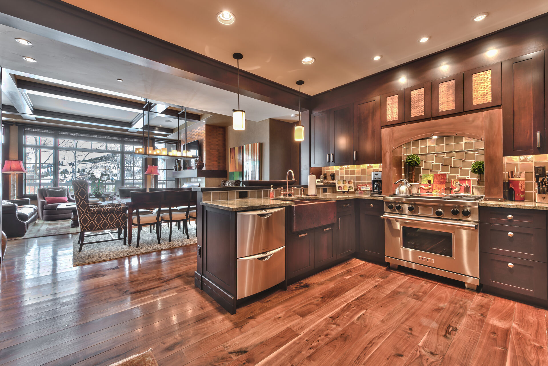 The Kitchen, Dining Space, and Living Area in One of Our Deer Valley, Utah Rentals.