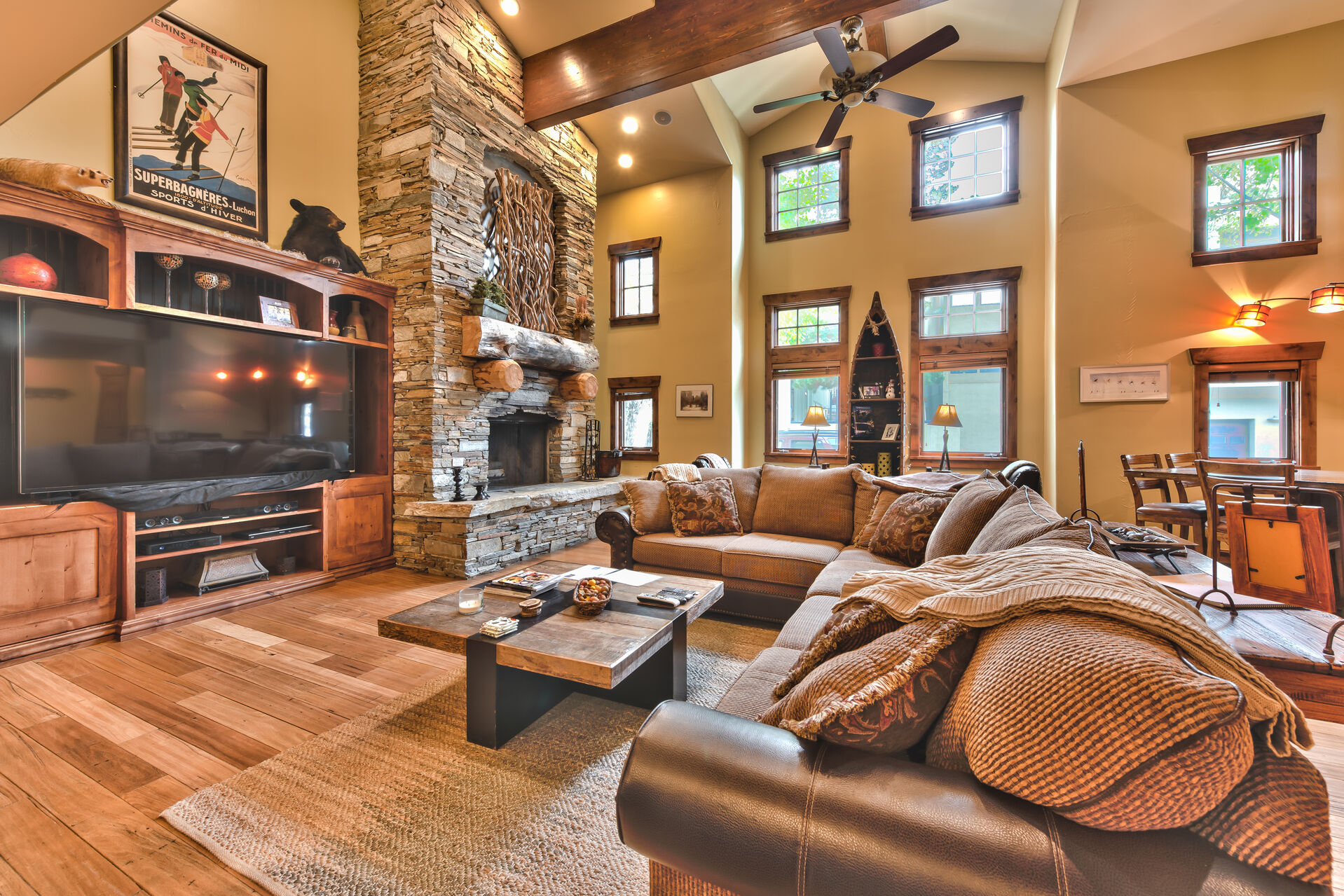 Great Room and Living Area with Fireplace in One of Our Park City Vacation Home Rentals.