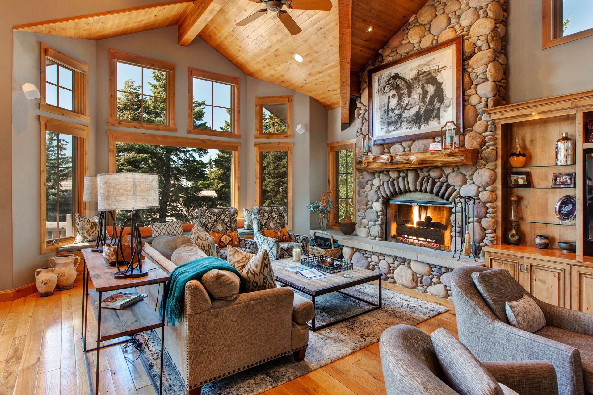 Living Room with Fireplace in Our Deer Valley Mansion.