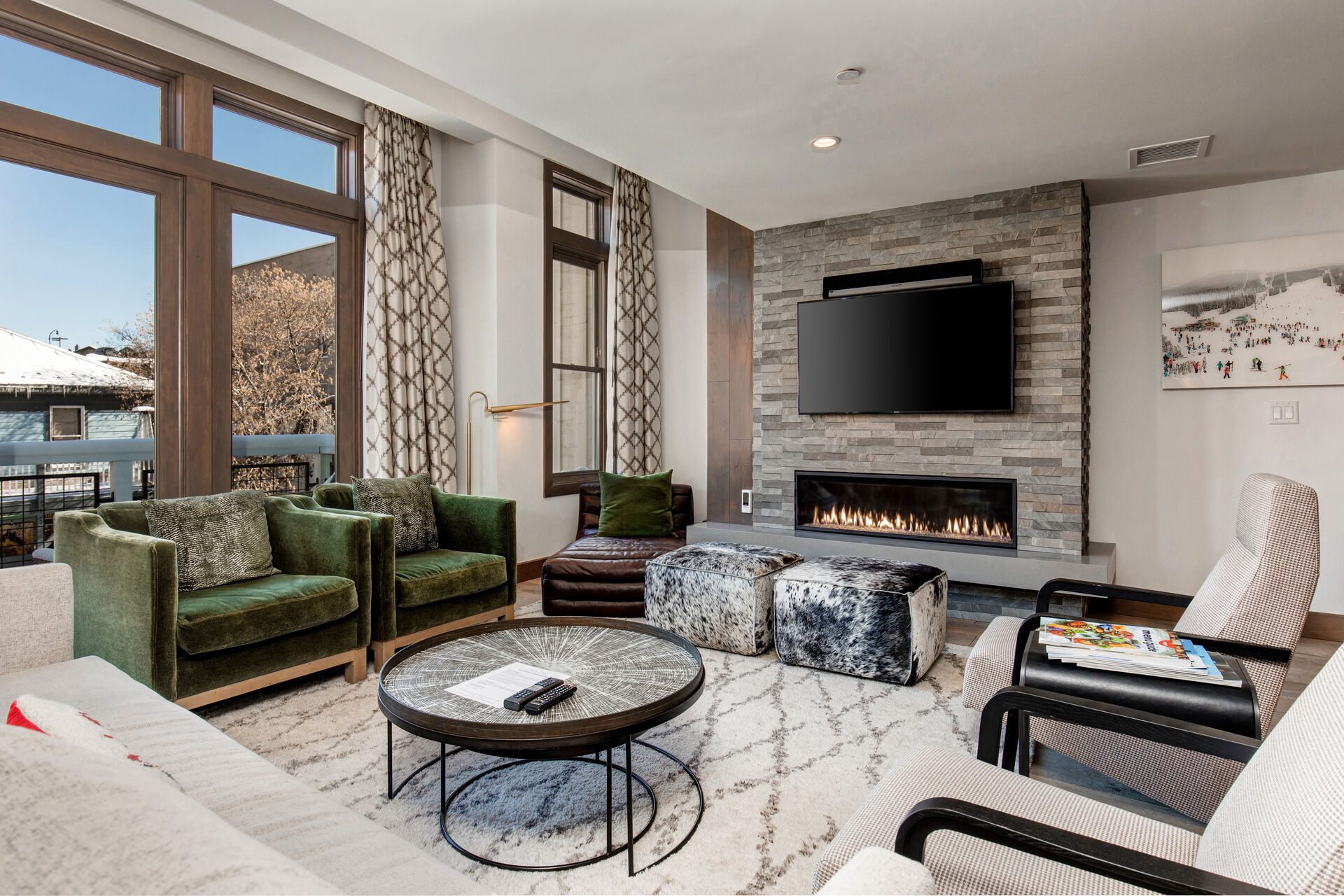 Living Room with Fireplace and Smart TV in Our Luxury Deer Valley Hotels.