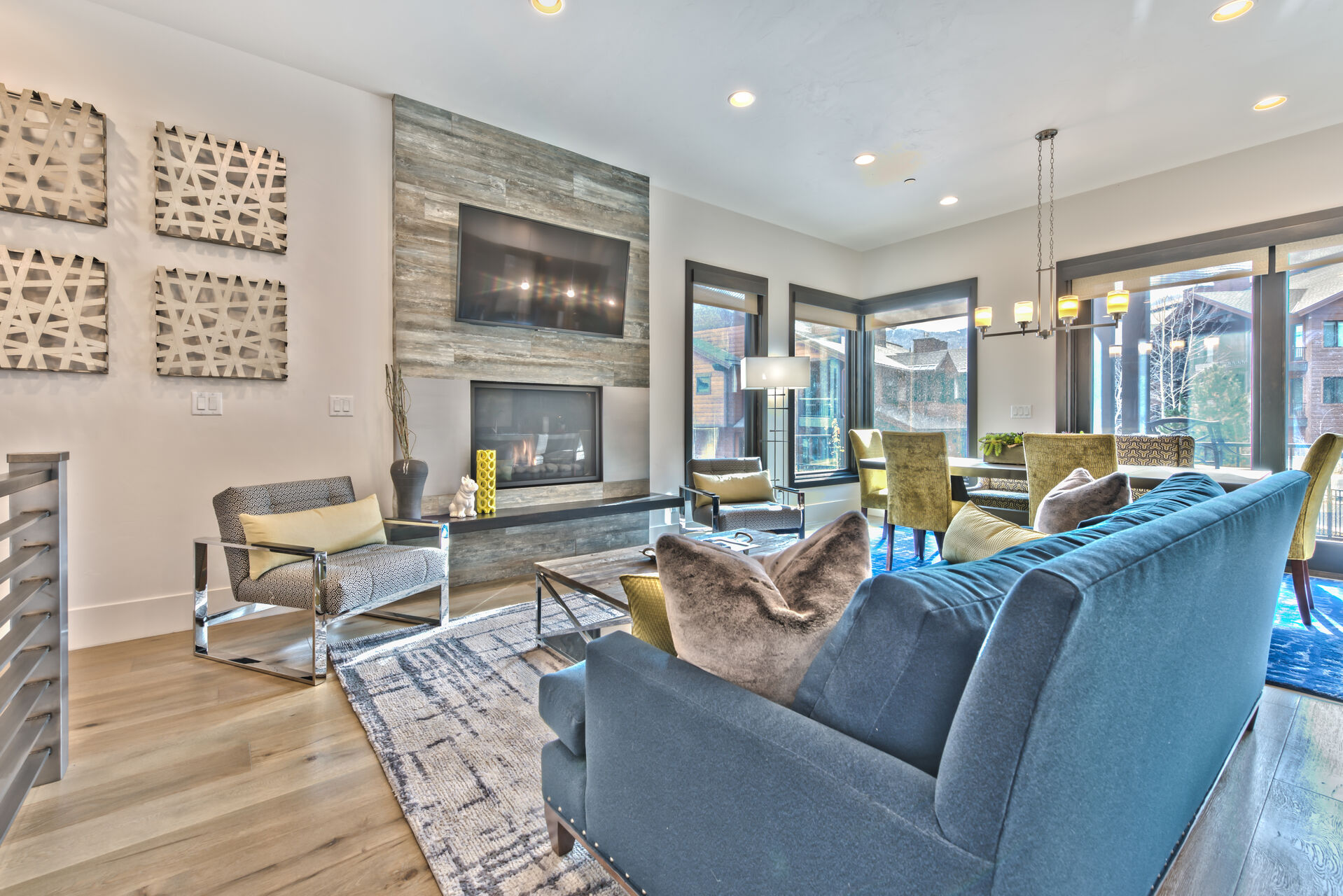 Living Room with Fireplace and TV in One of Our Spring Rentals in Park City.
