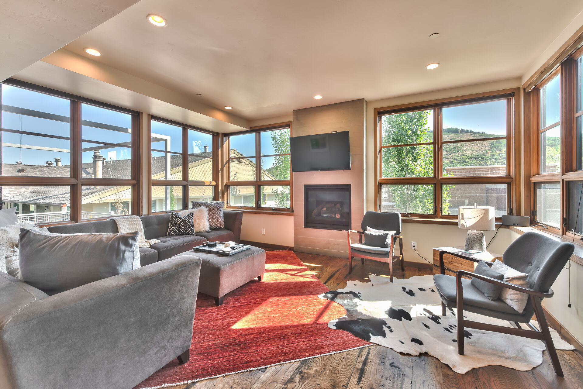 Living Room with Fireplace and Smart TV in Our Upper Deer Valley House Rentals.