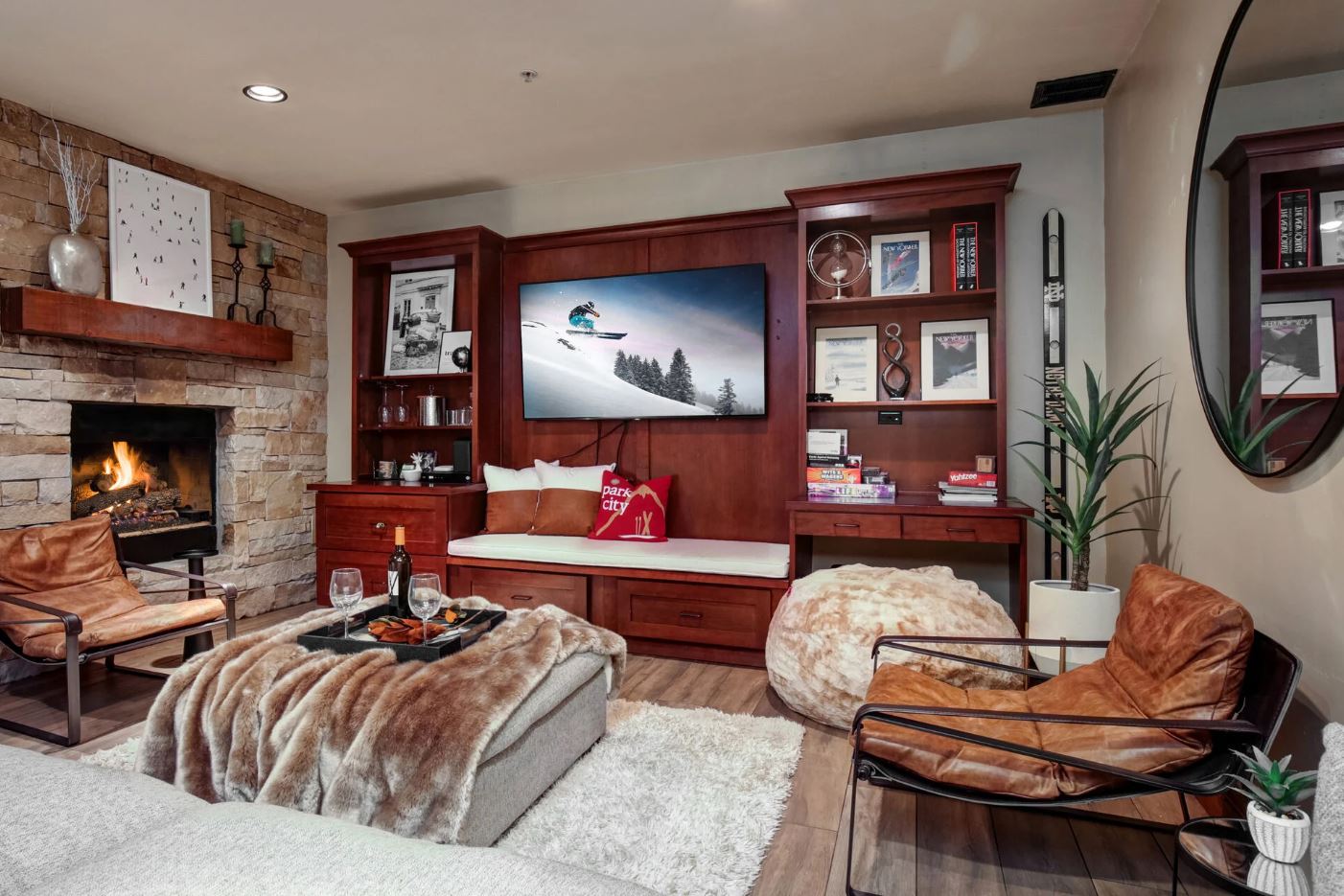 The comfortable living room of this Park City property