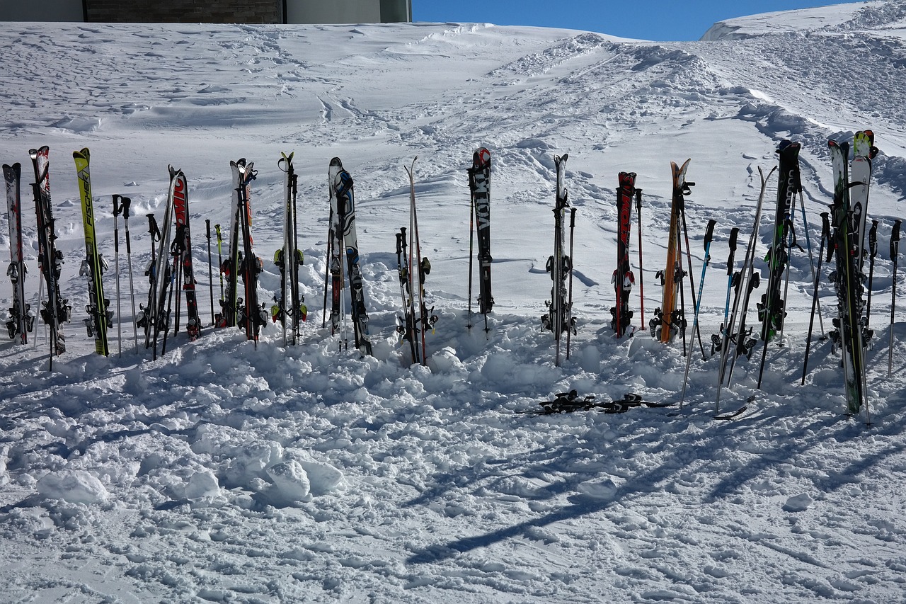 Skis lined up for skiing in Park City