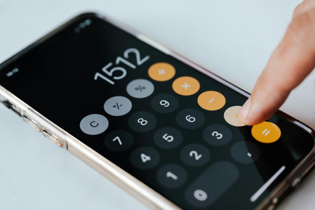 A calculator on a cell phone