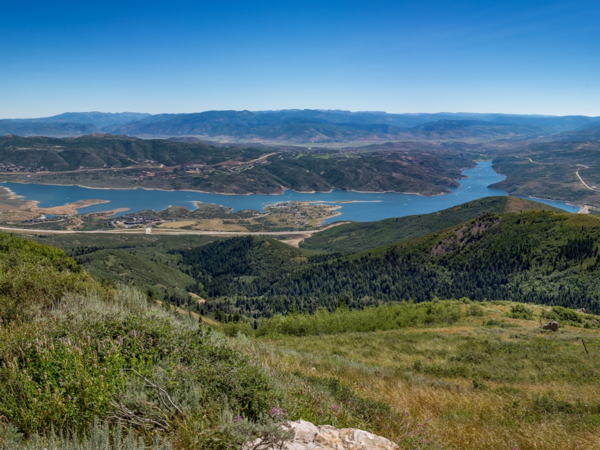 Mountaintop view of the Jordanelle Reservoir in Utah.